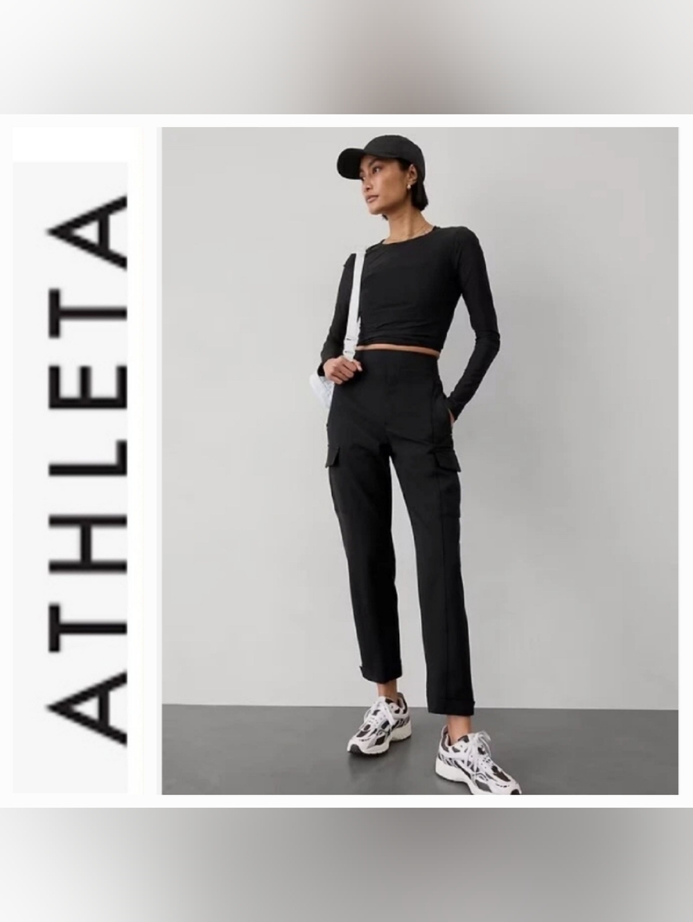 ATHLETA Endless High Rise Cargo Pant Pockets Navy Blue Sz 0 Tall Athleisure
